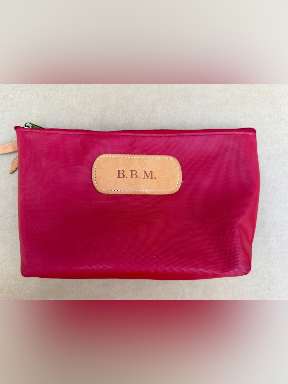 Jon Hart Design Red Cosmetic Bag Travel Pouch Monogram B.B.M.